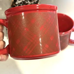 Red / Burgandy Plaid Soup, Coffee, Tea, Hot Chocolate, etc Mug Set/ 2 Xmas