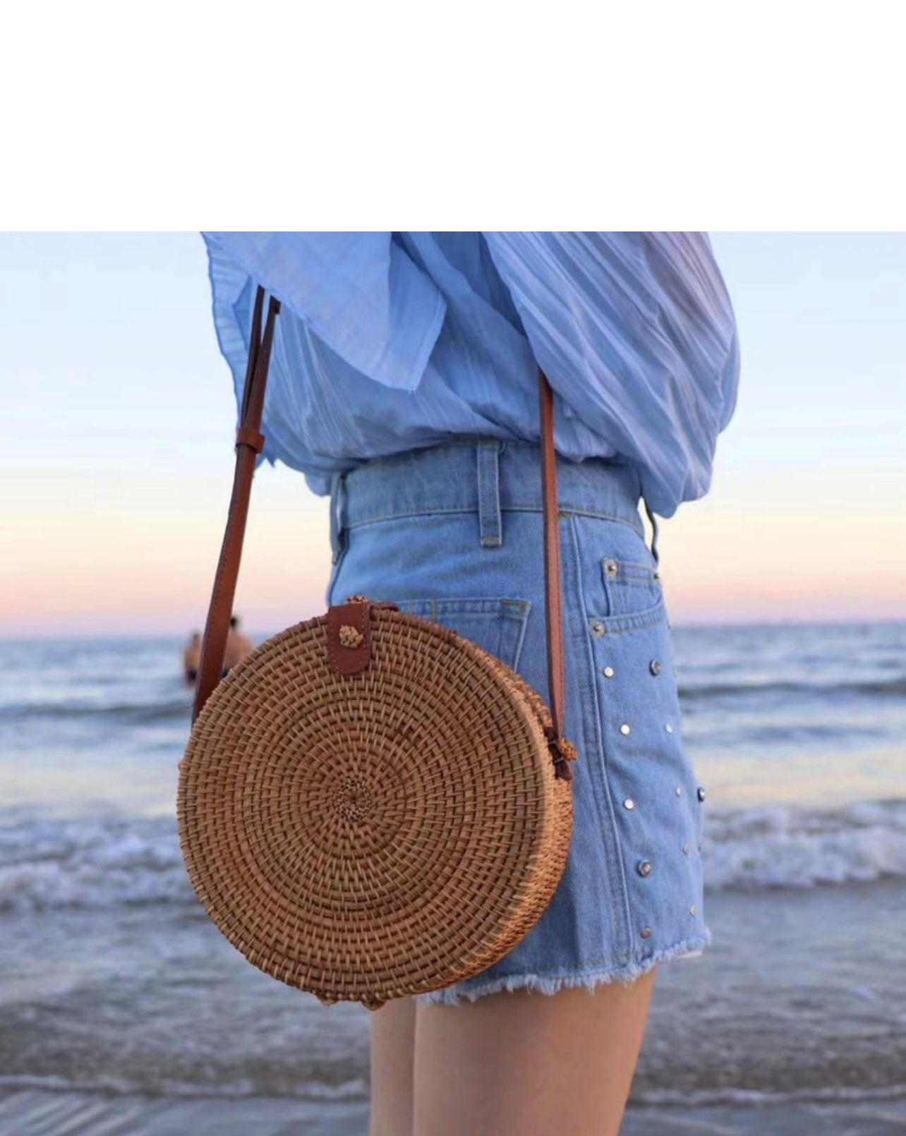 Handwoven Round Rattan Bag for Women