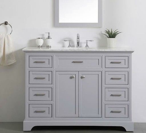 48” Pottery Barn Grey Bathroom Vanity Solid wood With Marble top And Ceramic undermount Sink