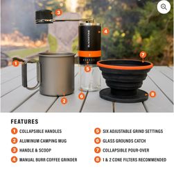 Blackstone Camping Coffee 3 piece Kit Manual Grinder Pour Over Mug