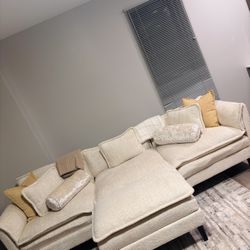 3PC Ivory Sectional Sofa With Ottoman (NEED GONE ASAP)