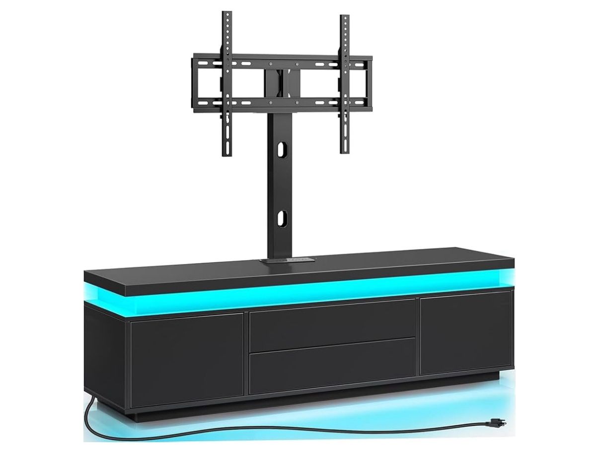Rolanstar TV Stand with Mount & Power Outlet, 51" TV Stand Mount for 32/45/55/60/65 Inches TVs, Modern Entertainment Center with Storage Cabinet & LED