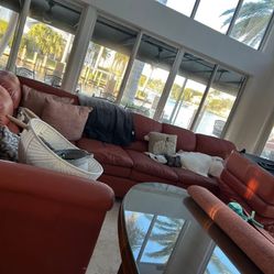 Champagne Red Italian Leather Sofa