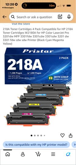 218A Toner Cartridges 4 Pack Compatible for HP 218A Toner Cartridges W2180A for HP Color LaserJet Pro 3201dw MFP 3301fdw 3301cdw 3301sdw 3201 dw