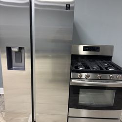 Samsung side x side refrigerator &. Samsung 5 burner gas range stainless steel 