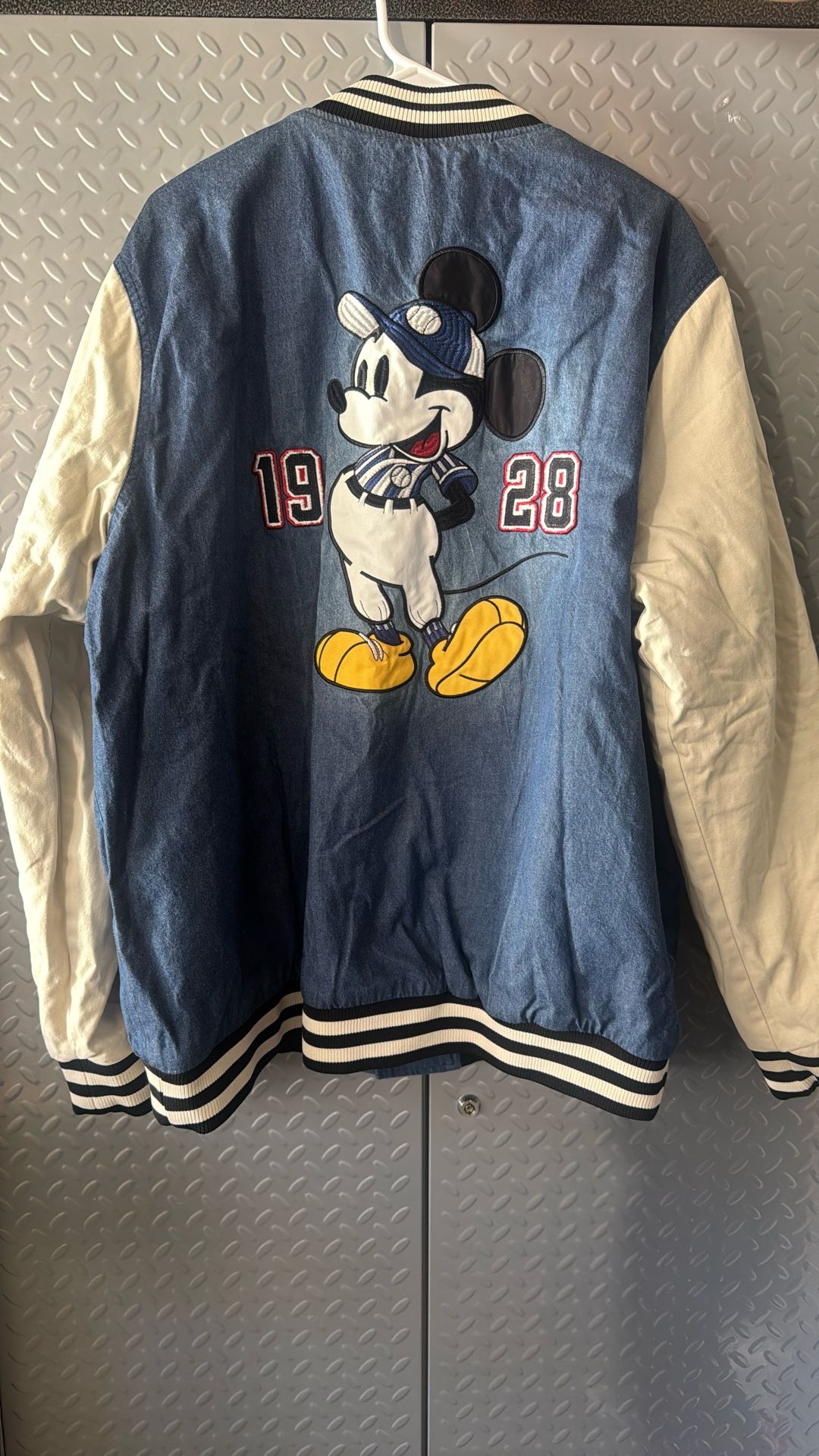 Disney Mickey Mouse Baseball Denim Bomber Jacket Size Medium- BoxLunch Exclusive