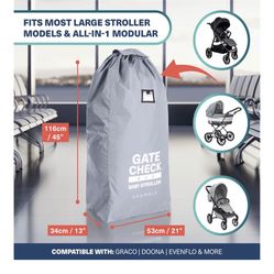 Bramble 45" Large Gate Check Stroller Bag for Airplane - Universal Fit, Drawstring Closure, ID, Padded Adjustable Strap - Baby Buggy Stroller Travel B