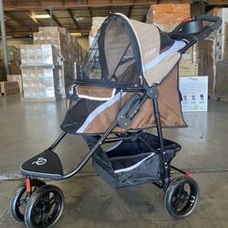 Petique revolutionary pet stroller in brown for dogs, cats and small animals up to 55 pounds