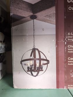 Lodge Collection Ozark For Light Chandelier Clear Wavy Glass Bronze And Walnut Finish