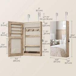 SONGMICS Mirror Jewelry Cabinet Armoire with Built-in LED Lights - Camel Brown