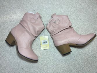 Charles Albert Pink Slouchy Western Ankle Boots with Block Heels