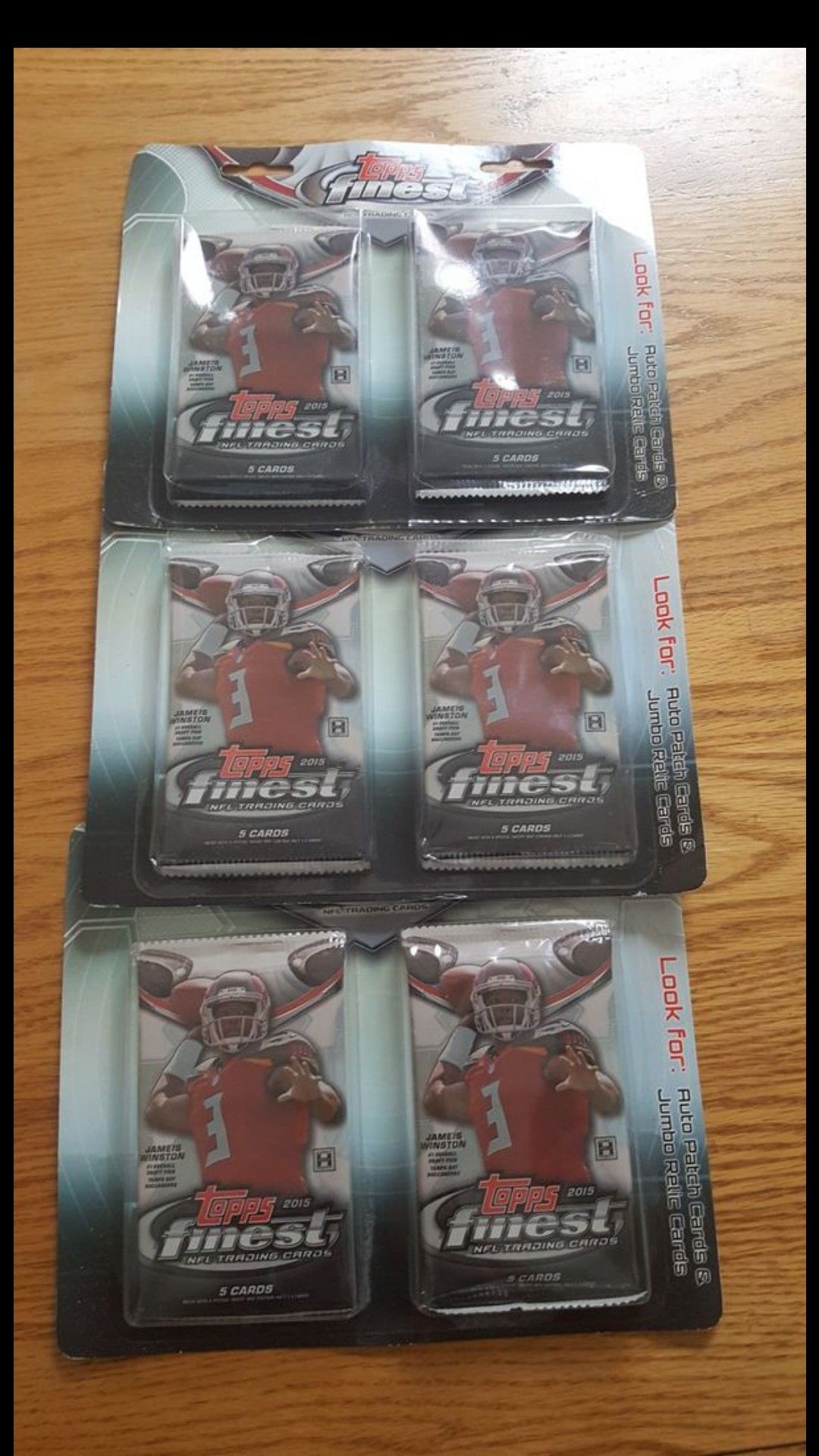 Six Packs of 2015 Topps Finest Football Cards