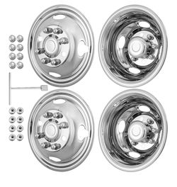 16" 8 Lug Wheel Simulators, 304 Stainless Steel Simulator, with Bolt Kit Fit for 1 Chevy GMC 3500; 1 Ford F350; 2008-2021( 2017 not Fi