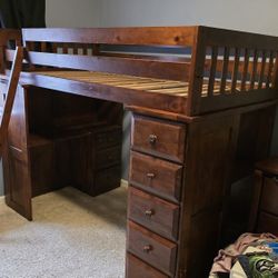 Twin Loft Bed- With Desk+ Storage