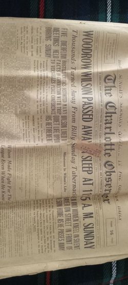 1924 Charlotte Observer Woodrow Wilson Death Newspaper