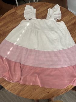 Girls Tiered Ruffle Dress White Pink