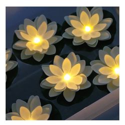 12 PCS Waterproof Floating Lotus Light - Floating Flower Light Battery Operated Water Activated Warm White Pool Flower Lamp Wedding, Anniversary, Gard