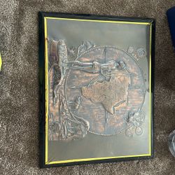 Vintage Africa COPPER ENGRAVING frame