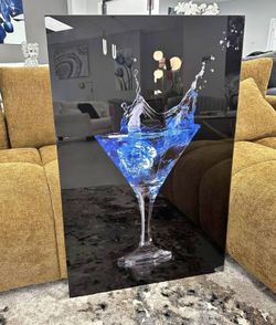 Blue Martini Tempered Glass Wall Art 36”x24”