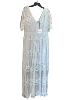 Soieblu Sage Green Mesh Overlay Ethereal Floral Long Dress Size 1X NWT