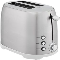 Amazon Basics 2 Slice Cool Touch Stainless Steel Toaster with 7 Browning Settings, Extra Wide Slots (for Bagels, Waffles, Specialty Breads), Removable