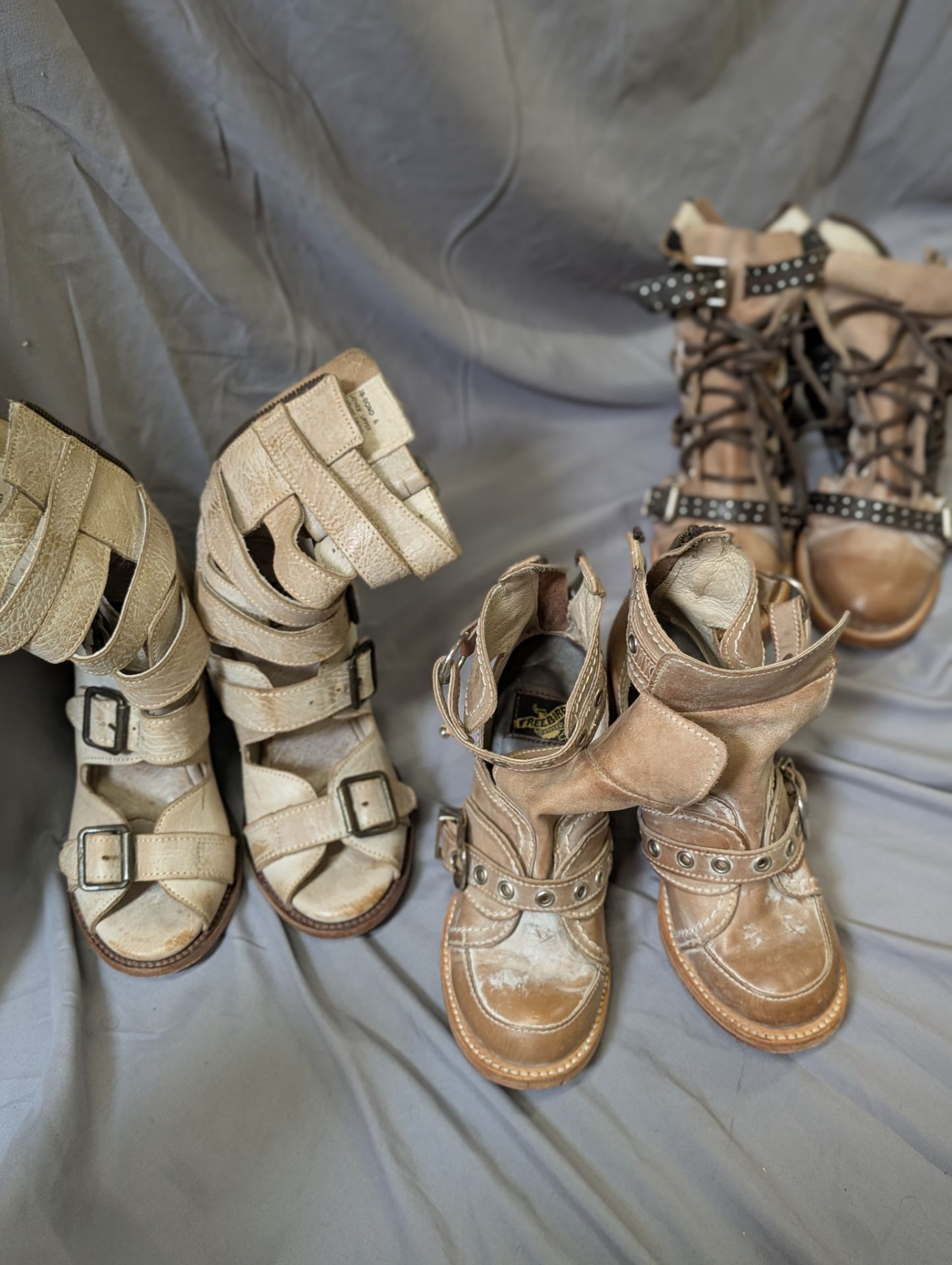Vintage Freebird by Steven genuine leather women’s boots / sandals bundle, size 6, made in Mexico.