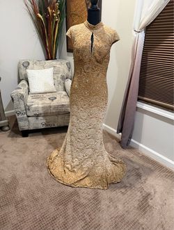 Gold Lace Mermaid Formal Gown