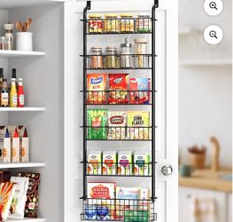 FOUKUS Over the Door Pantry Organizer: 6 Tier Stainless Steel Kitchen Organizers and Storage, Hanging Spice Rack, Easy to Install - Black