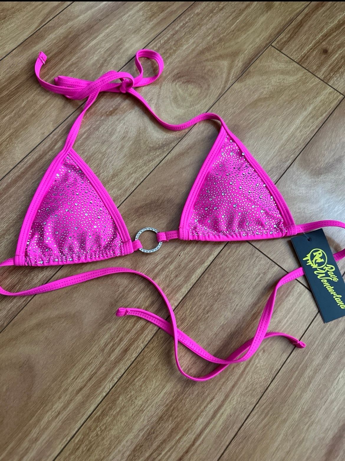 Rave Wonderland Pink Rhinestone Bikini Top