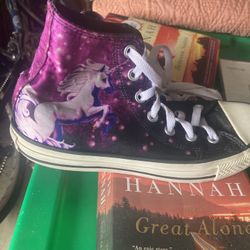 Purple unicorn converse high tops 