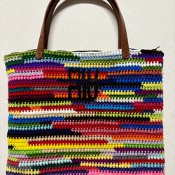 Luxury Crochet rainbow tote Handmade Crochet Clutch Purse bag zipper Miu miu inspired