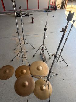 Drum stands and cymbals