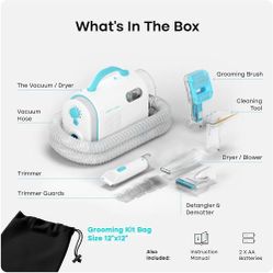 Uproot Clean Pet Groomer Vacuum Kit 7 in 1 - Cat & Dog Grooming Kit with Brush, Detangle, Deshed, Trim, Clean, & Dry Attachments - Complete Cat & Dog 