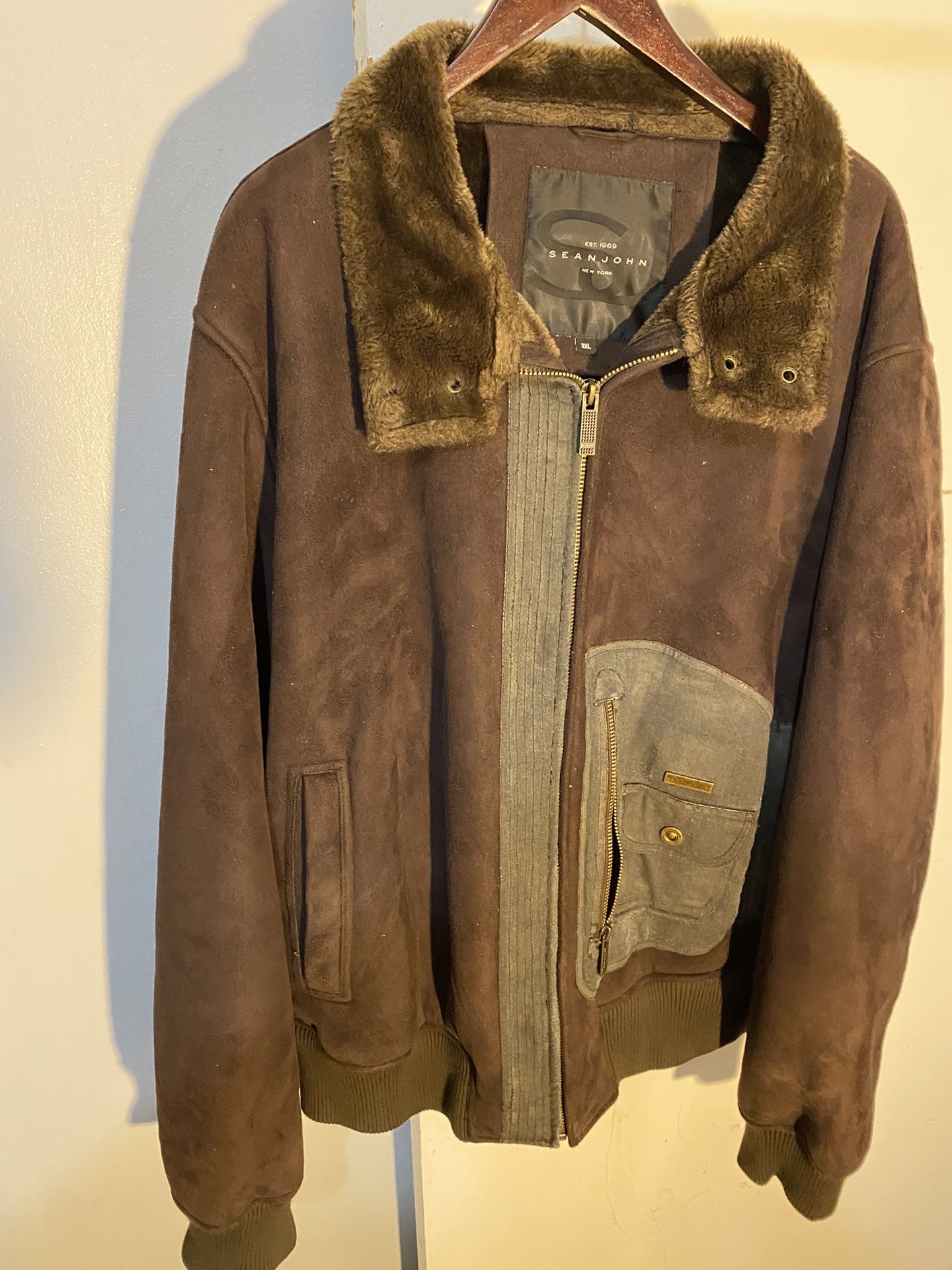 Sean John Mens Winter Coat Sz 3XL Brown Suede Sean John Jacket Sz 3XL