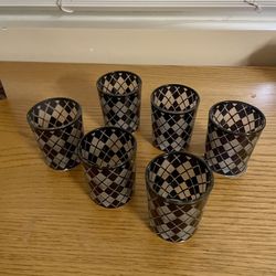 6 Yankee Candle Black Argyle Votive Holders