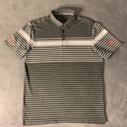 Adidas Polo Size Medium Golf Gray Grey Crystal Tree Black White Stripe Stretch