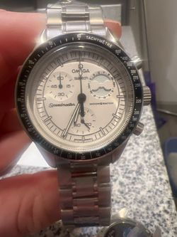 Omega Swatch Moonswatch in stainless speedmaster case and bracelet