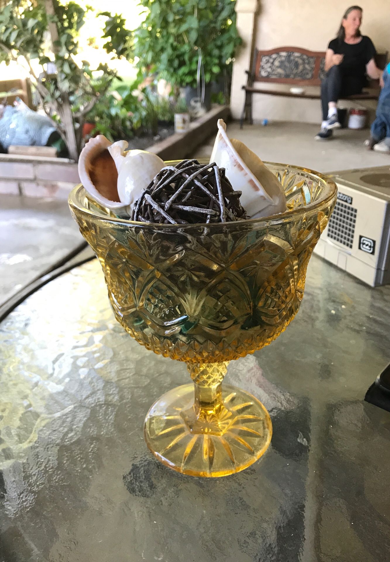 Yellow glass cup decoration