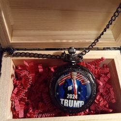 TRUMP POCKET WATCH/WORKS GREAT/ WOODEN BOX AND GIFT BAG IS INCLUDED 
