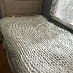 Twin Bed Frame Headboard And Mattress And Mattress Pad Set All For $100