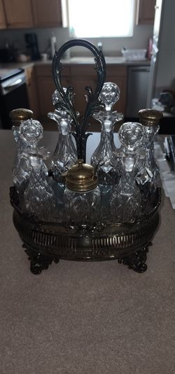 Antique Silver & Crystal Condiment Set In Perfect Con
