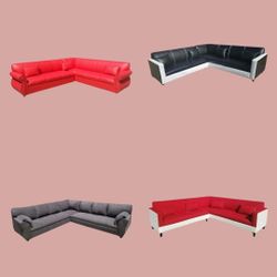 BRAND NEW 9x9ft SECTIONAL COUCH SOFA Red, BLACK LEATHER , CUSTOM MADE AVAILABLE 