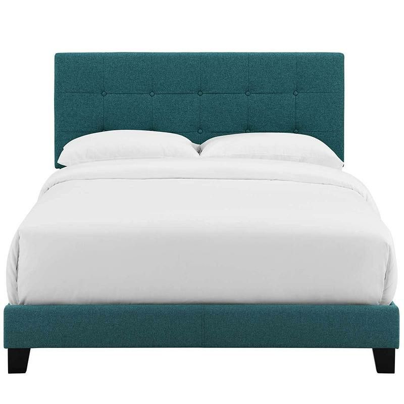Modway Amira Tufted Fabric Upholstered Twin Bed Frame With Headboard In Teal