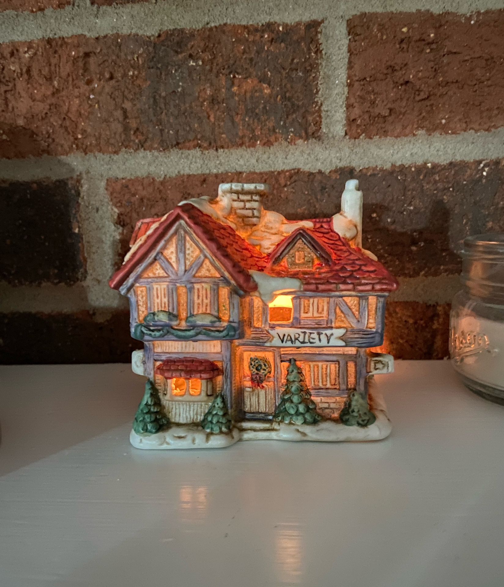House Candle Holder "Home for the Holidays" Porcelain Variety Store Christmas House with Candle