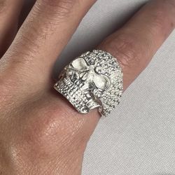 100% Solid 925 Sterling Silver Iced Clear Skull / Cranio Calavera Ring Size 11
