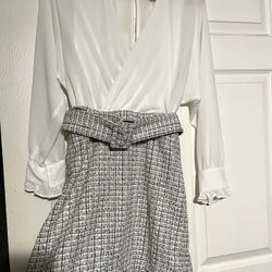 White Patterned Dress With Belt 