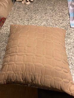 Double sided tan/red decorative pillow - 15 by 15 inches