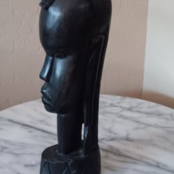 $15 Vintage African Ebony Hand Carved Tribal Male Sculpture Bust. 10" Tall Great Vintage Condition 