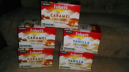 Boxes of Folger's Coffee K-Cups! Vanilla Biscotti or Carmel Drizzle!
