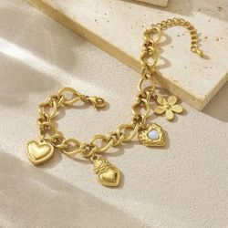 Gold Plated Stainless Steel O-Shaped Chain Flower Love Jewelry Bracelet